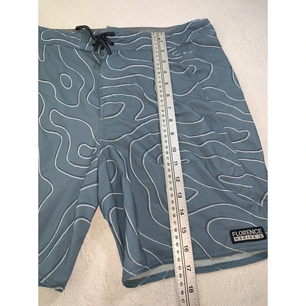 Florence Marine X Mens Blue Topographic Print Board Shorts Size 34 Swim Trunks
